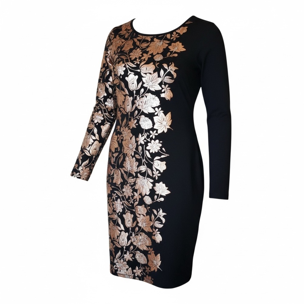 NWT LuLaRoe Elegant Debbie Dress Metallic Rose Gold Floral SZ M Wedding Holiday